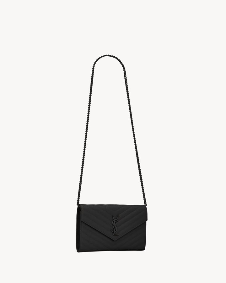 SAINT LAURENT CASSANDRE CLASSIC CHAIN WALLET EN CUIR GRAIN DE POUDRE