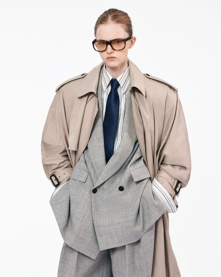 SAINT LAURENT - Trench cape en sergé de coton