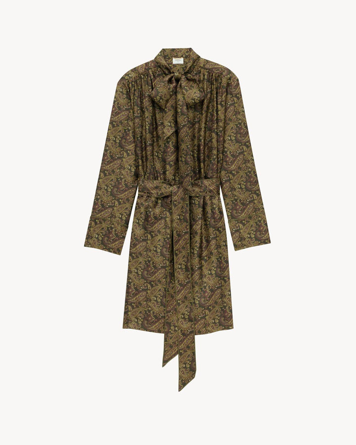 SAINT LAURENT - Robe lavallière en sergé de soie paisley
