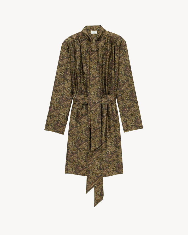 SAINT LAURENT - Robe lavallière en sergé de soie paisley