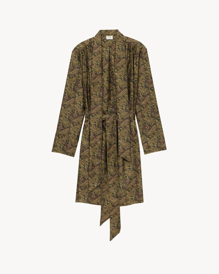 SAINT LAURENT - Robe lavallière en sergé de soie paisley