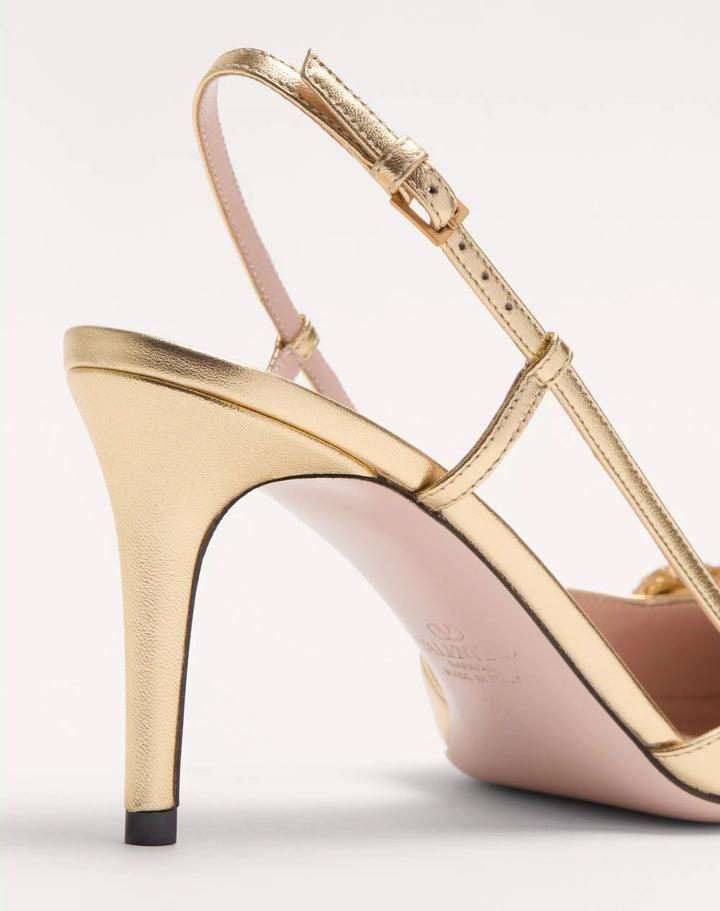 VVALENTINO - Escarpins À Bride Arrière Vlogo Signature En Cuir Nappa Lamé
