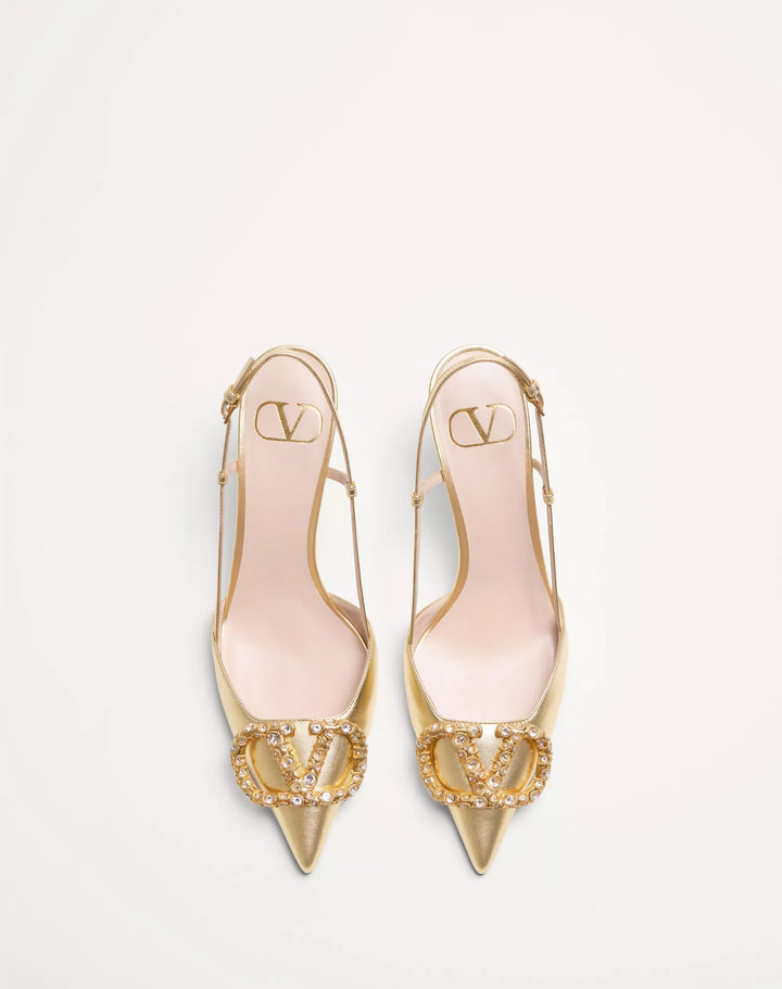 VVALENTINO - Escarpins À Bride Arrière Vlogo Signature En Cuir Nappa Lamé