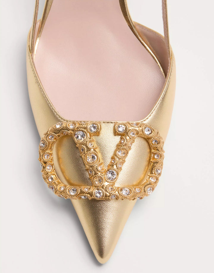 VVALENTINO - Escarpins À Bride Arrière Vlogo Signature En Cuir Nappa Lamé