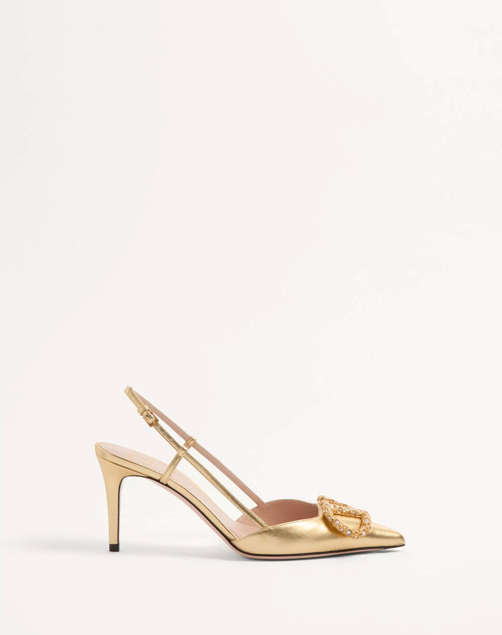 VVALENTINO - Escarpins À Bride Arrière Vlogo Signature En Cuir Nappa Lamé
