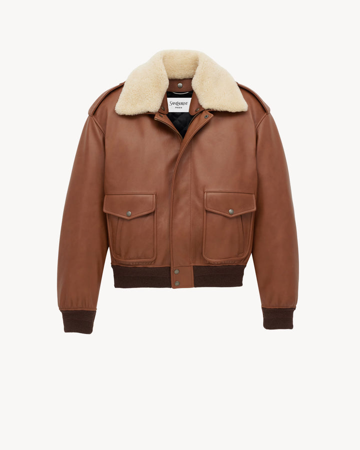 SAINT LAURENT - Bomber en cuir grainé et shearling