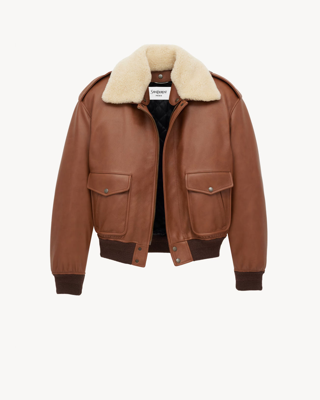 SAINT LAURENT - Bomber en cuir grainé et shearling