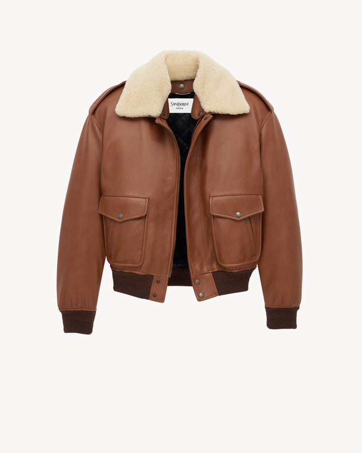 SAINT LAURENT - Bomber en cuir grainé et shearling