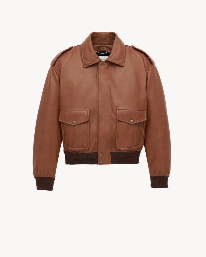 SAINT LAURENT - Bomber en cuir grainé et shearling