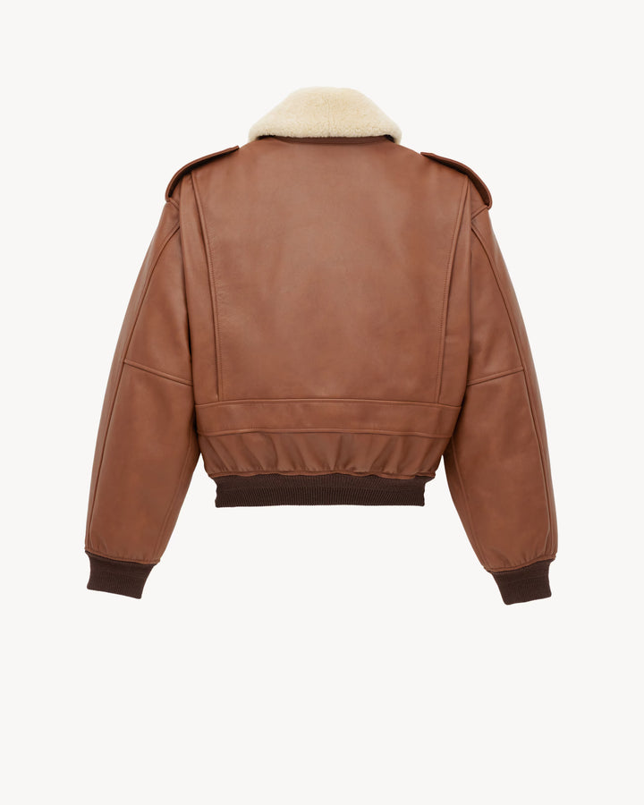 SAINT LAURENT - Bomber en cuir grainé et shearling