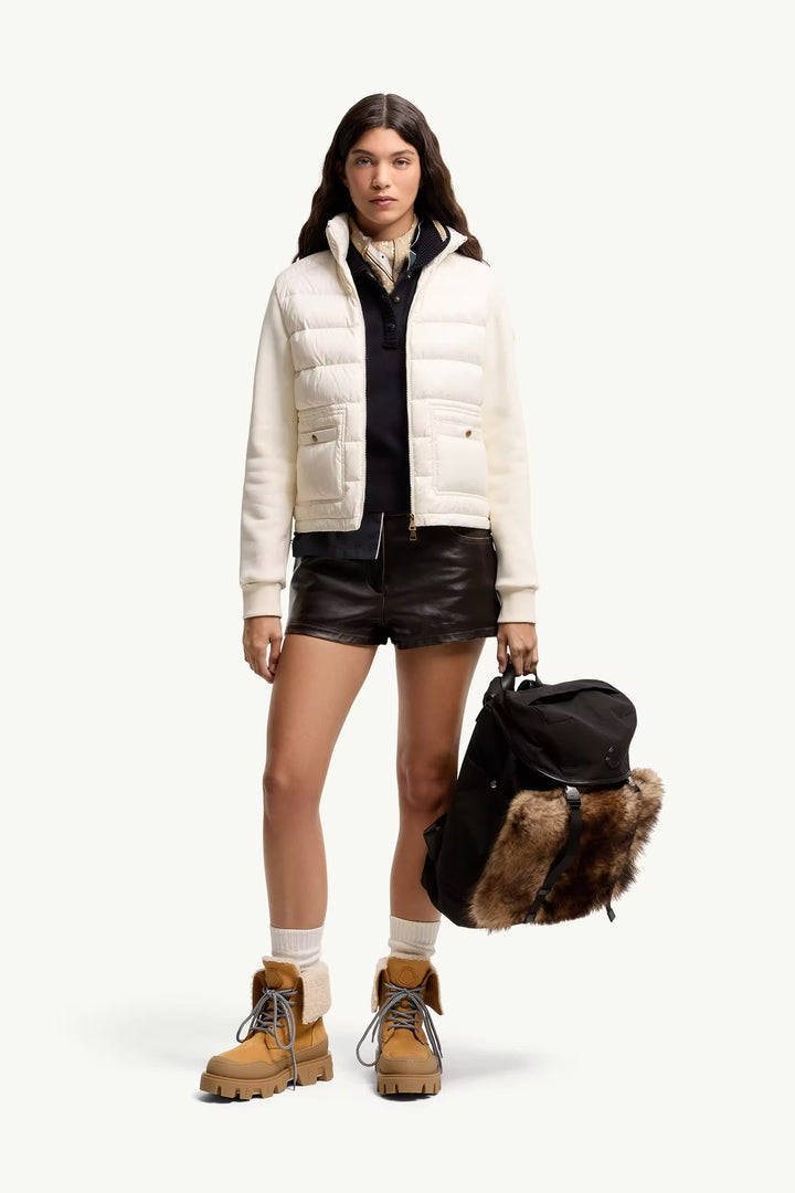 MONCLER Sweat zippé en coton avec devant en nylon