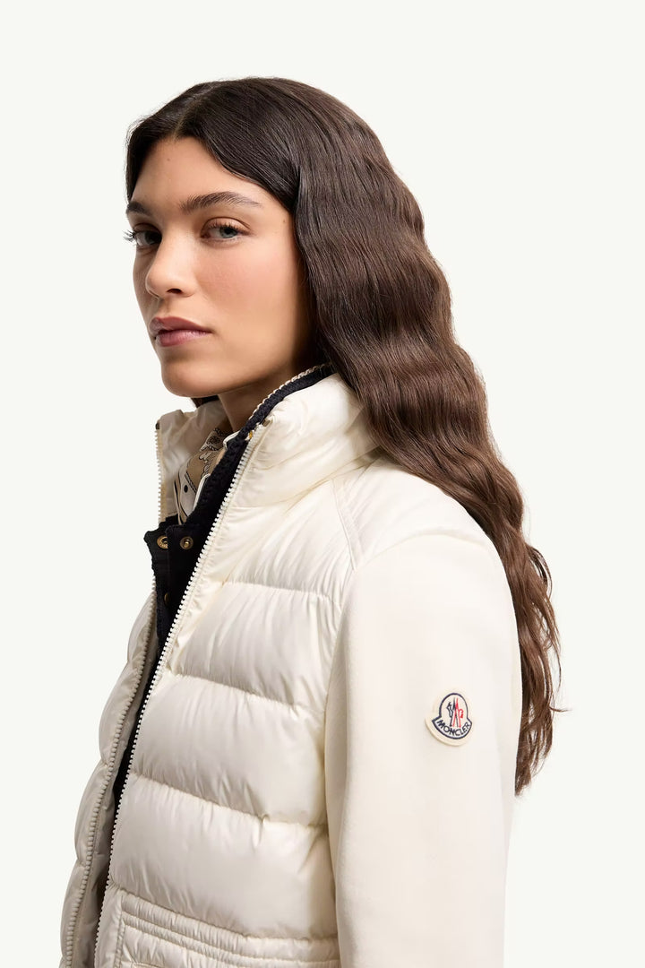 MONCLER Sweat zippé en coton avec devant en nylon
