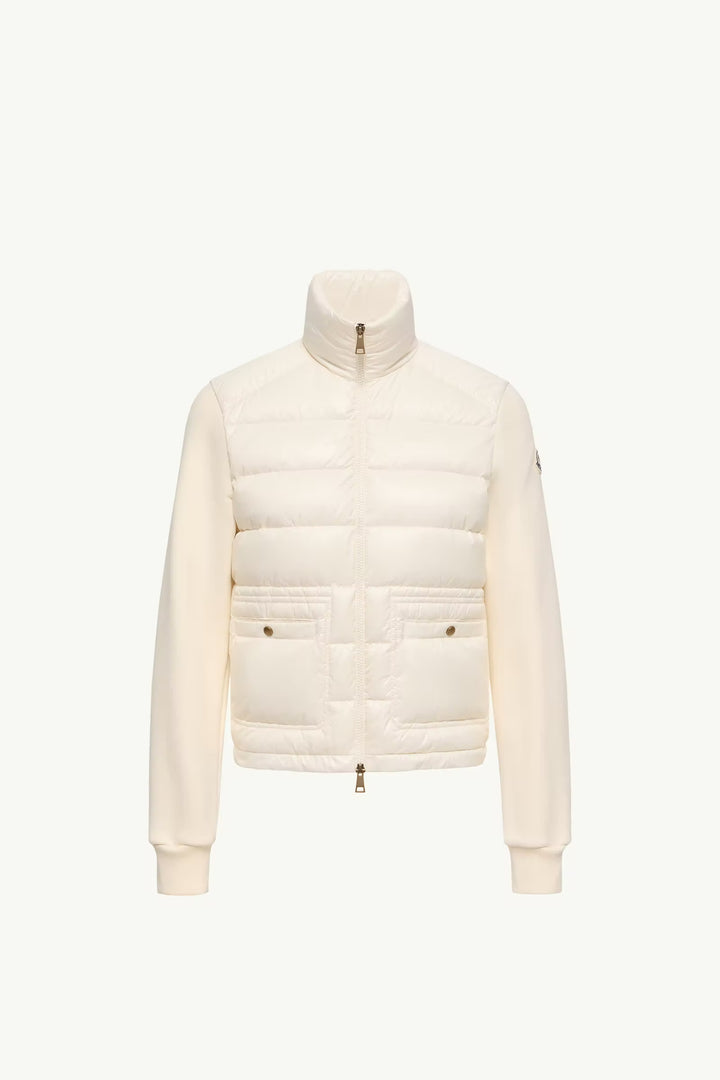 MONCLER Sweat zippé en coton avec devant en nylon
