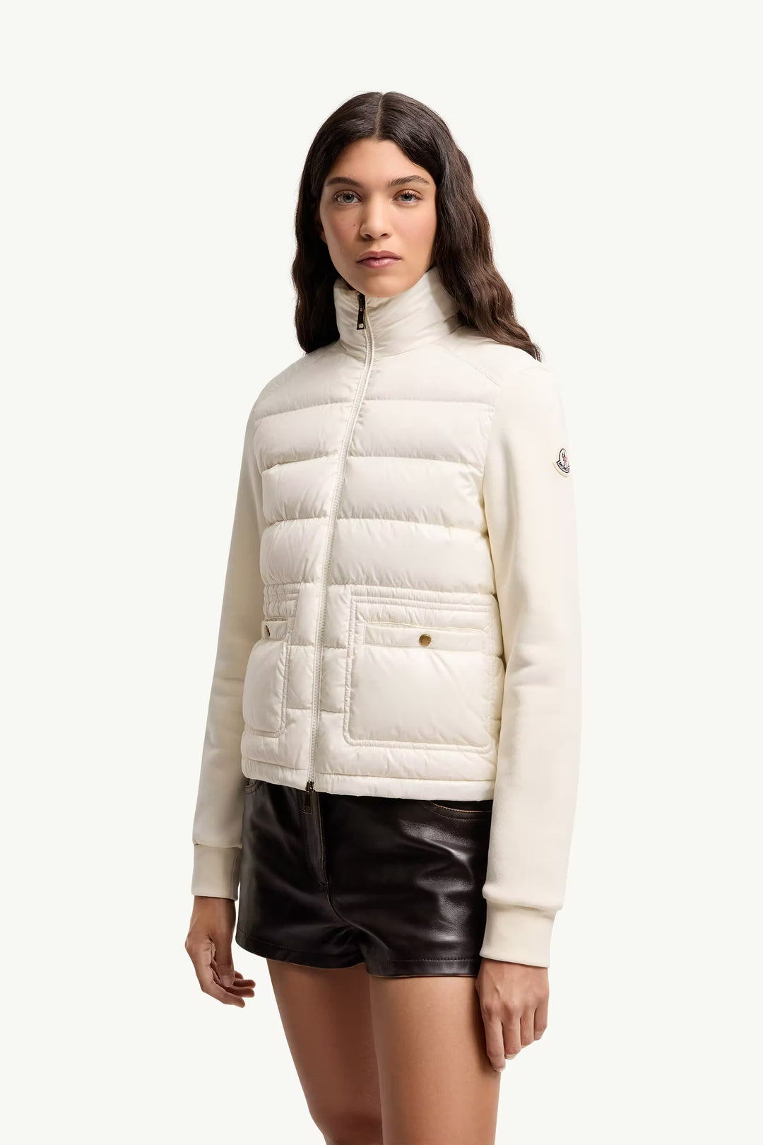 MONCLER Sweat zippé en coton avec devant en nylon