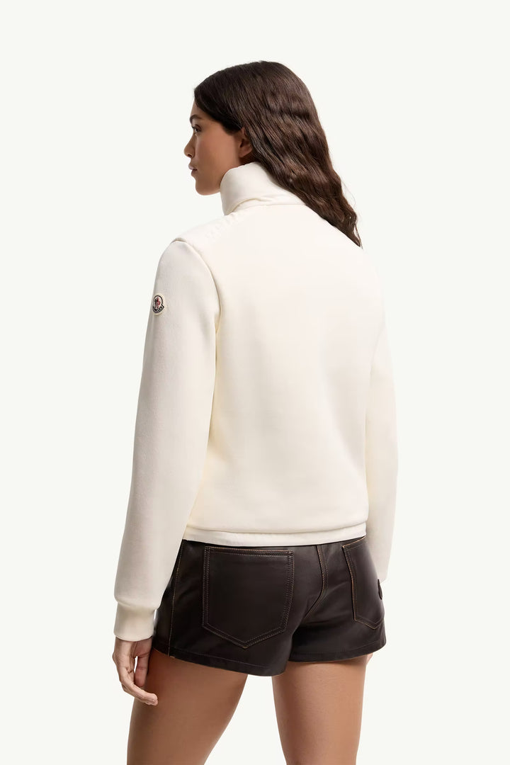 MONCLER Sweat zippé en coton avec devant en nylon
