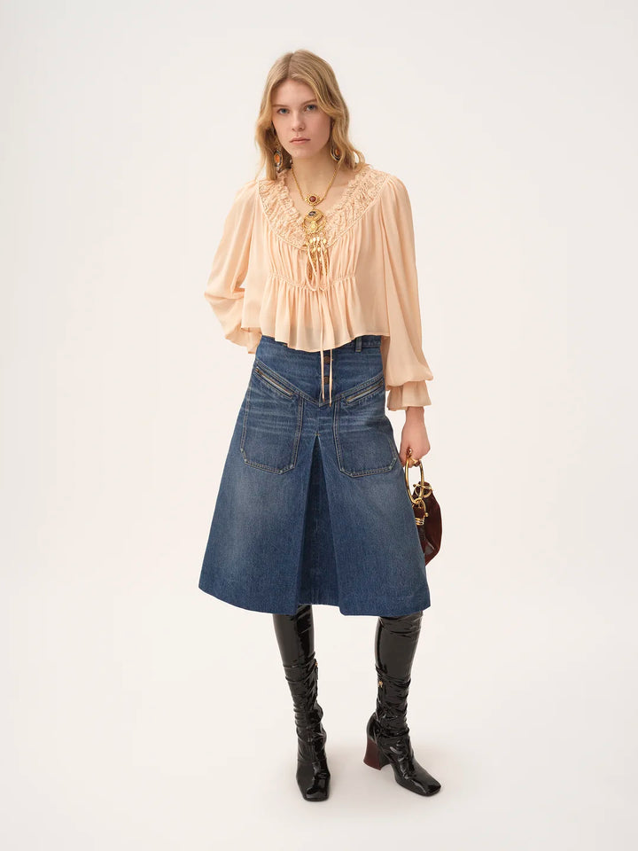 CHLOE - Jupe mi-longue en denim