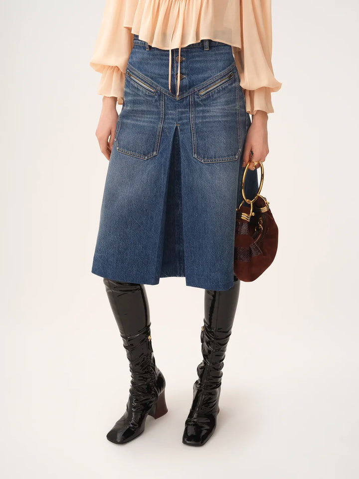CHLOE - Jupe mi-longue en denim