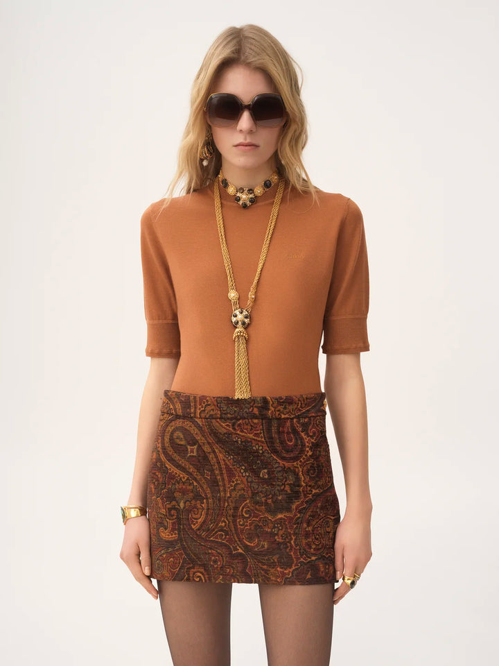 CHLOE - Mini jupe droite en jacquard tapisserie