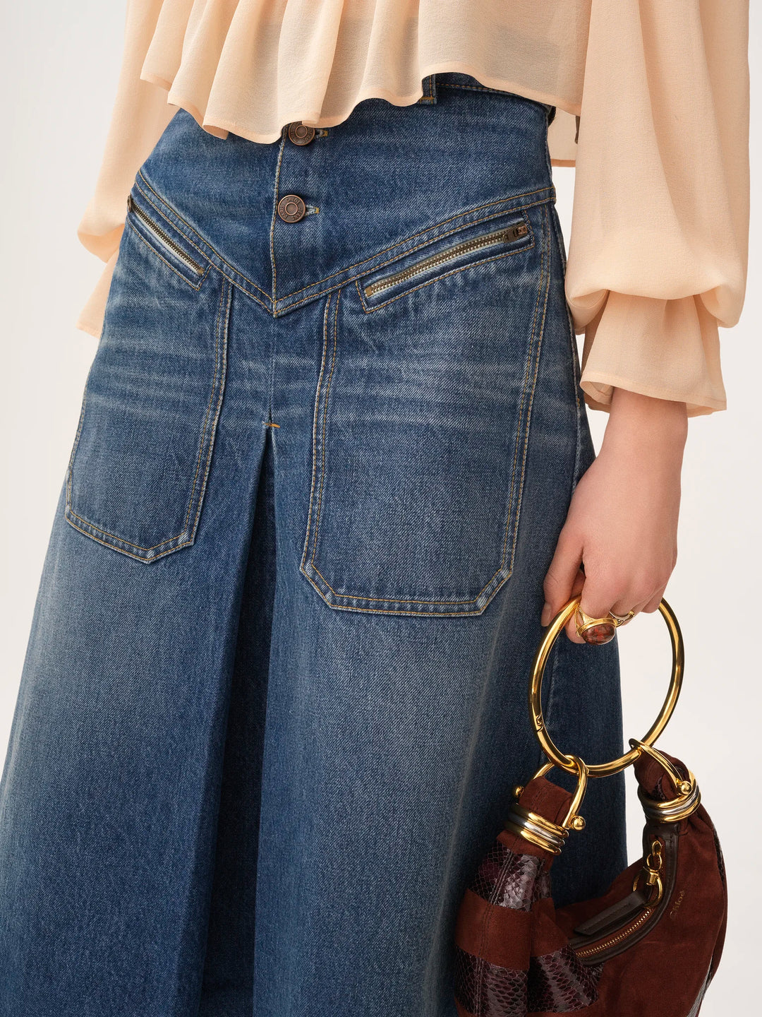 CHLOE - Jupe mi-longue en denim