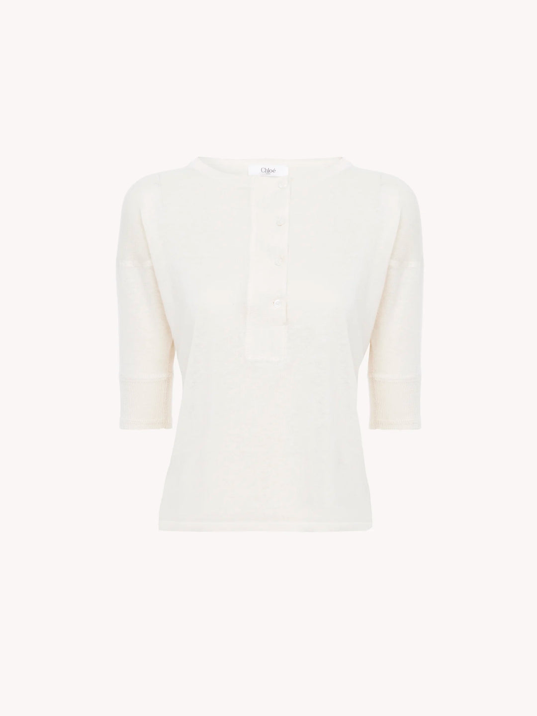 CHLOE - Pull henley manches courtes en maille de lin et soie